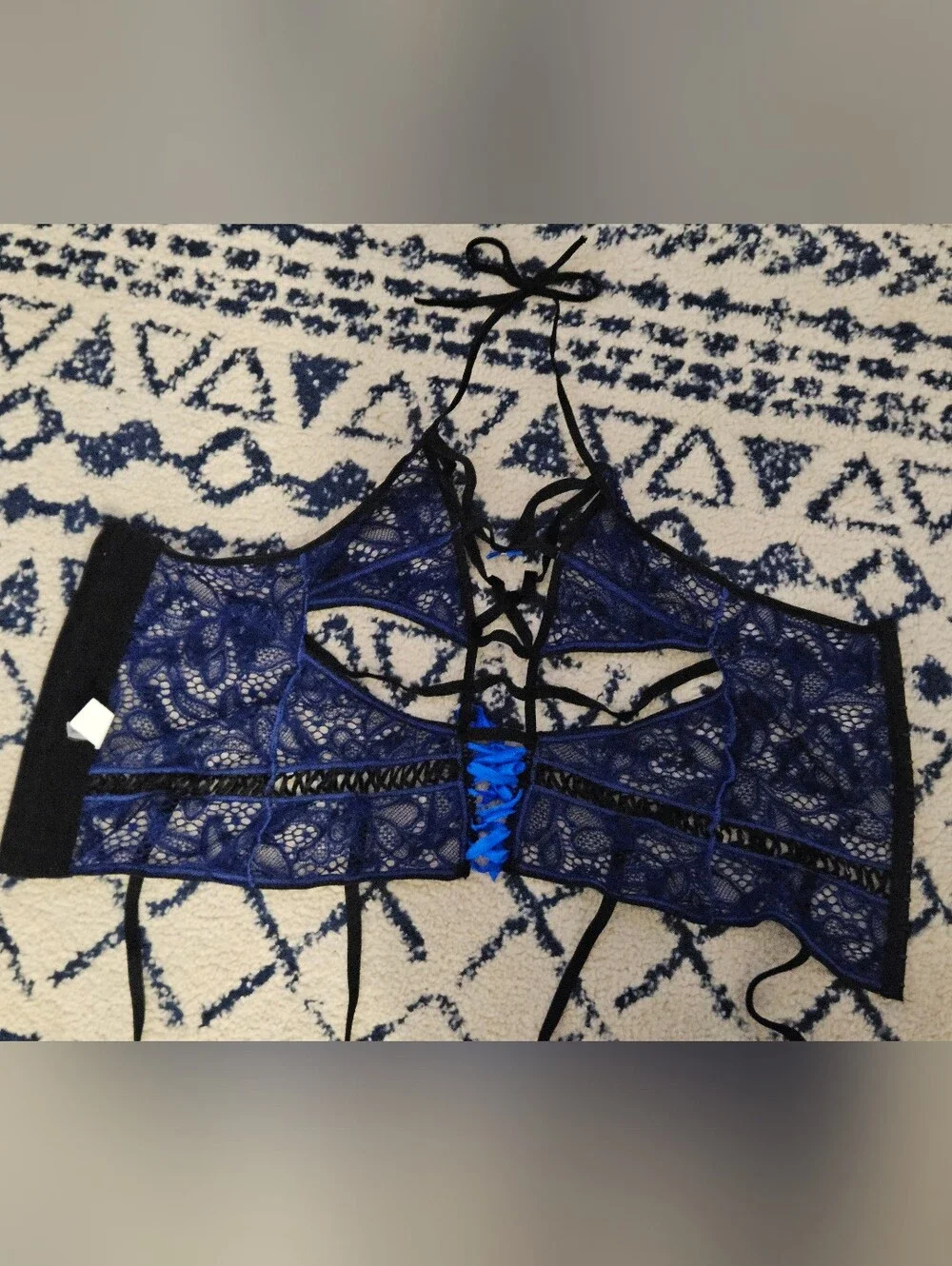 Women's Blue Lace Strappy Lingerie Set by